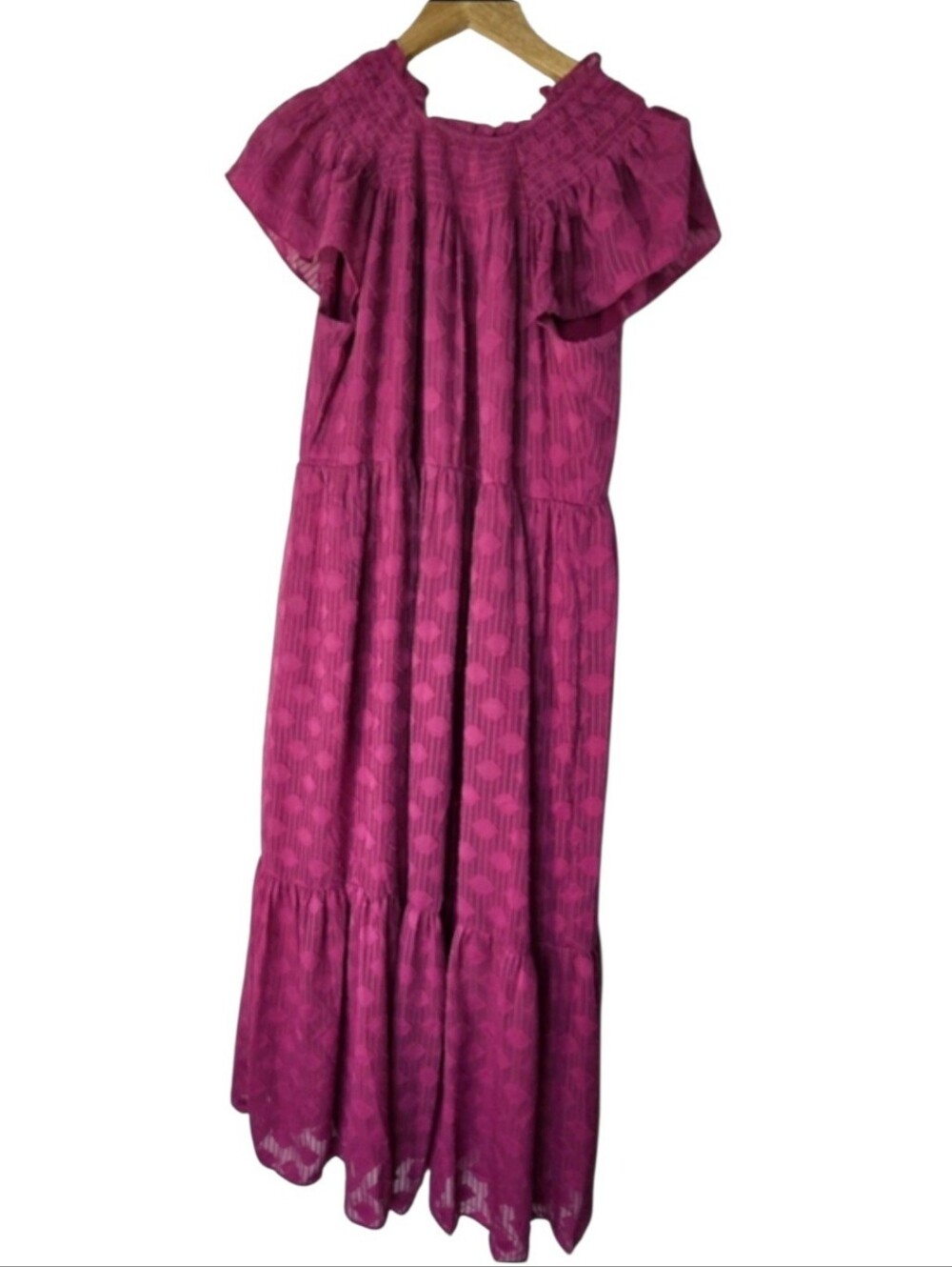 Donna Morgan Fuschia Magenta Textured Flutter Sleeve Maxi Dress Cottagecore